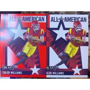 Pair of 2023 Leaf Draft Football All American #11 Caleb Williams Green Rookie RC
